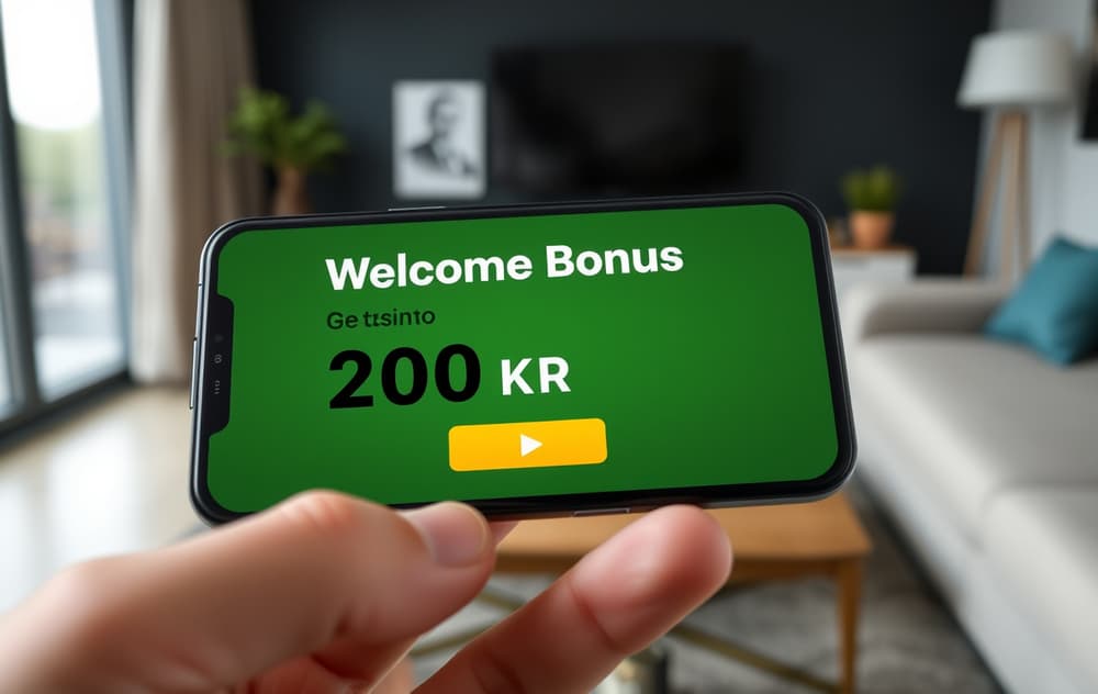 Mobiltelefon med 200 kr gratis bonus-tilbud på skjermen