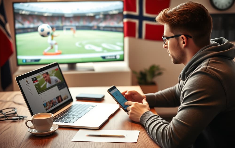 Norsk spiller sammenligner odds på bettingside med laptop og mobil