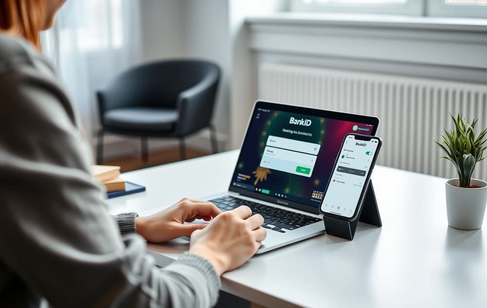 Person som logger inn på casino uten registrering med BankID på mobilen.