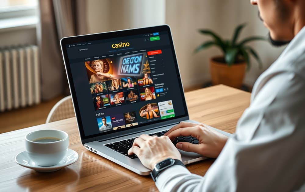 En person som sammenligner norske casinoer på en bærbar PC