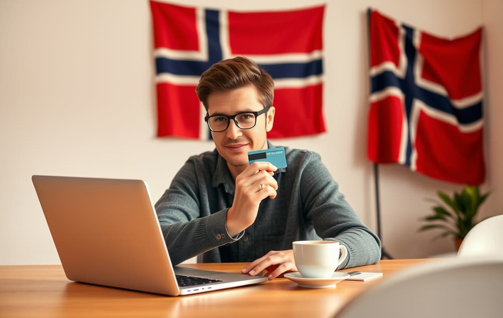 Person som spiller casinospill på nett med kredittkort og kaffe